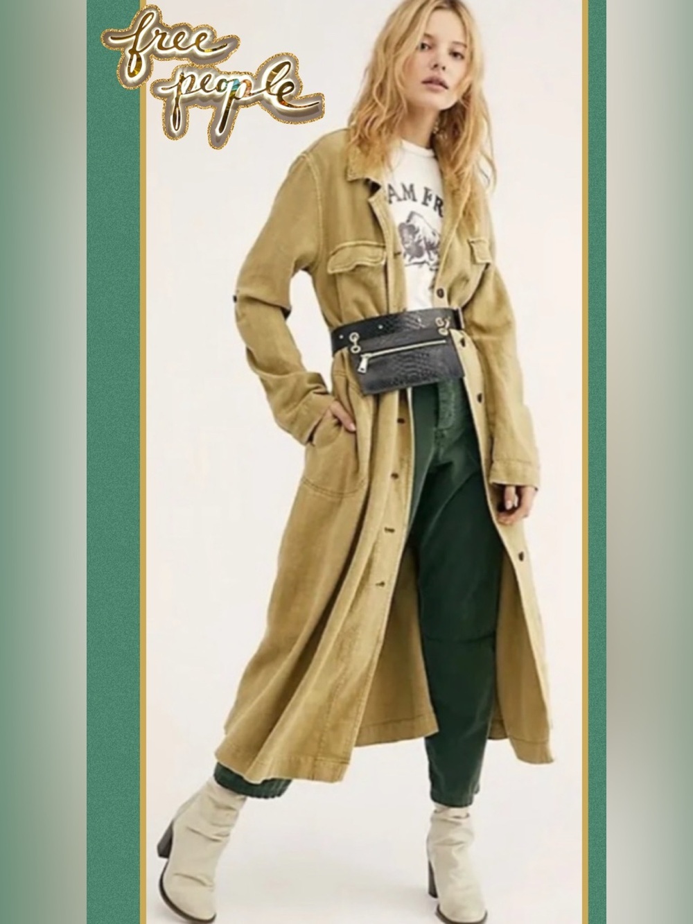 NWT Free People Rainz Duster Trench Jacket Moss Tan XS